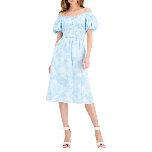 INC International Concepts Women s Puff Sleeves Floral Smocked Dress - Picture 1 of 13